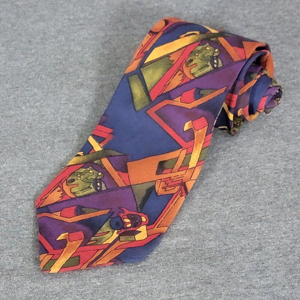Jerry Garcia Tie Mens Multicolored 100% Silk Geometric Abstract Hand Sewn USA